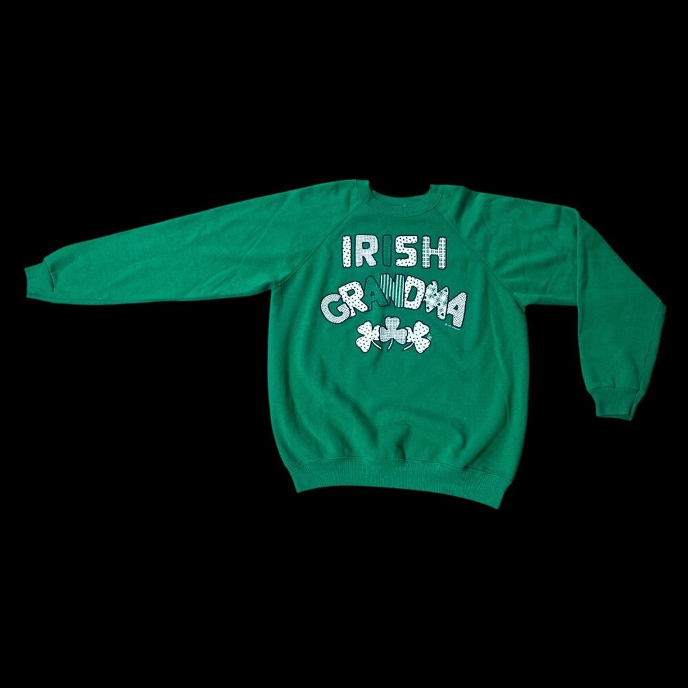 Vintage Sweatshirt St Patricks Day Irish Grandma Hanes XL Green 1990s Pull Over - Picture 2 of 7